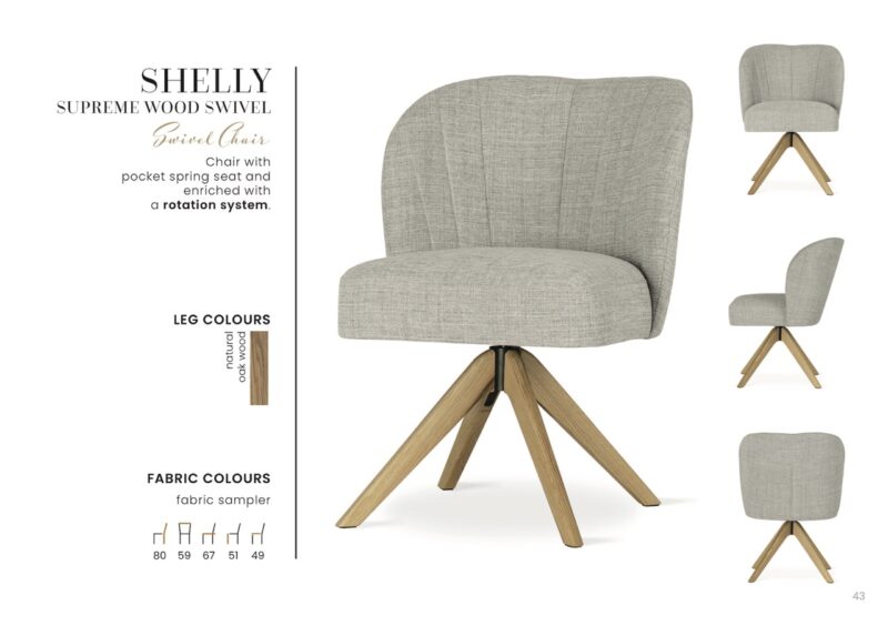 SHELLY SUPREME WOOD étkezőszék | táskarugós forgó étkezőszék, választható szövet / natúr tölgy lábbal